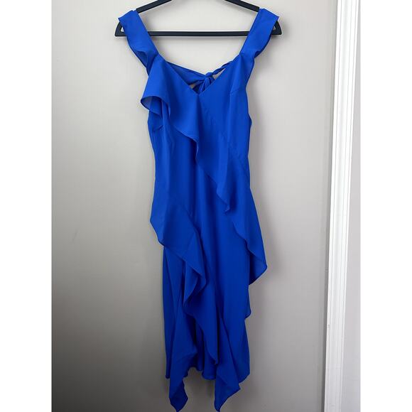 $238 New Amanda Uprichard Cantara Midi Dress Blue SZ S spaghetti straps ruffles - Picture 2 of 7
